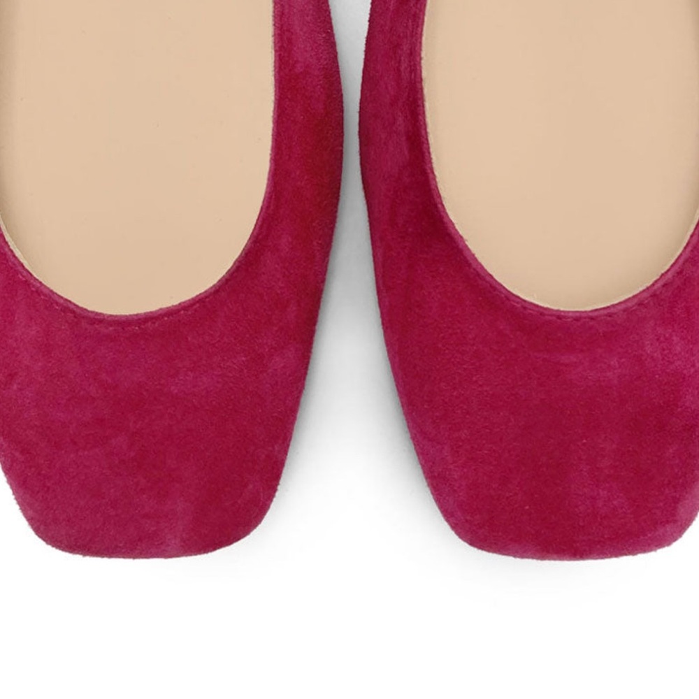 BALLERETTE • Fuchsia Suede Square Toe Slingback Ballet Flats Made In Italy - Picture 4 of 7
